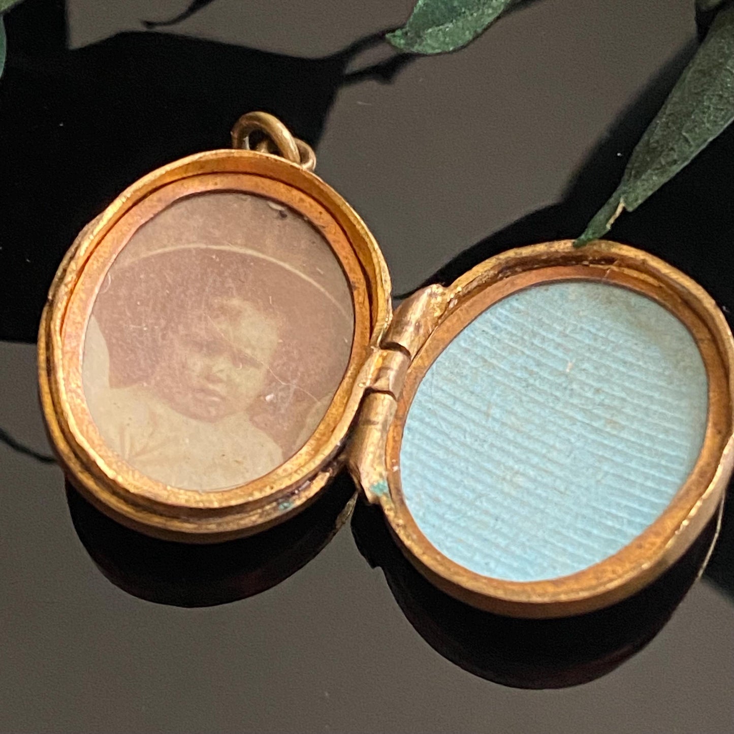 Antique Oval Brass Locket With Child's Photograph