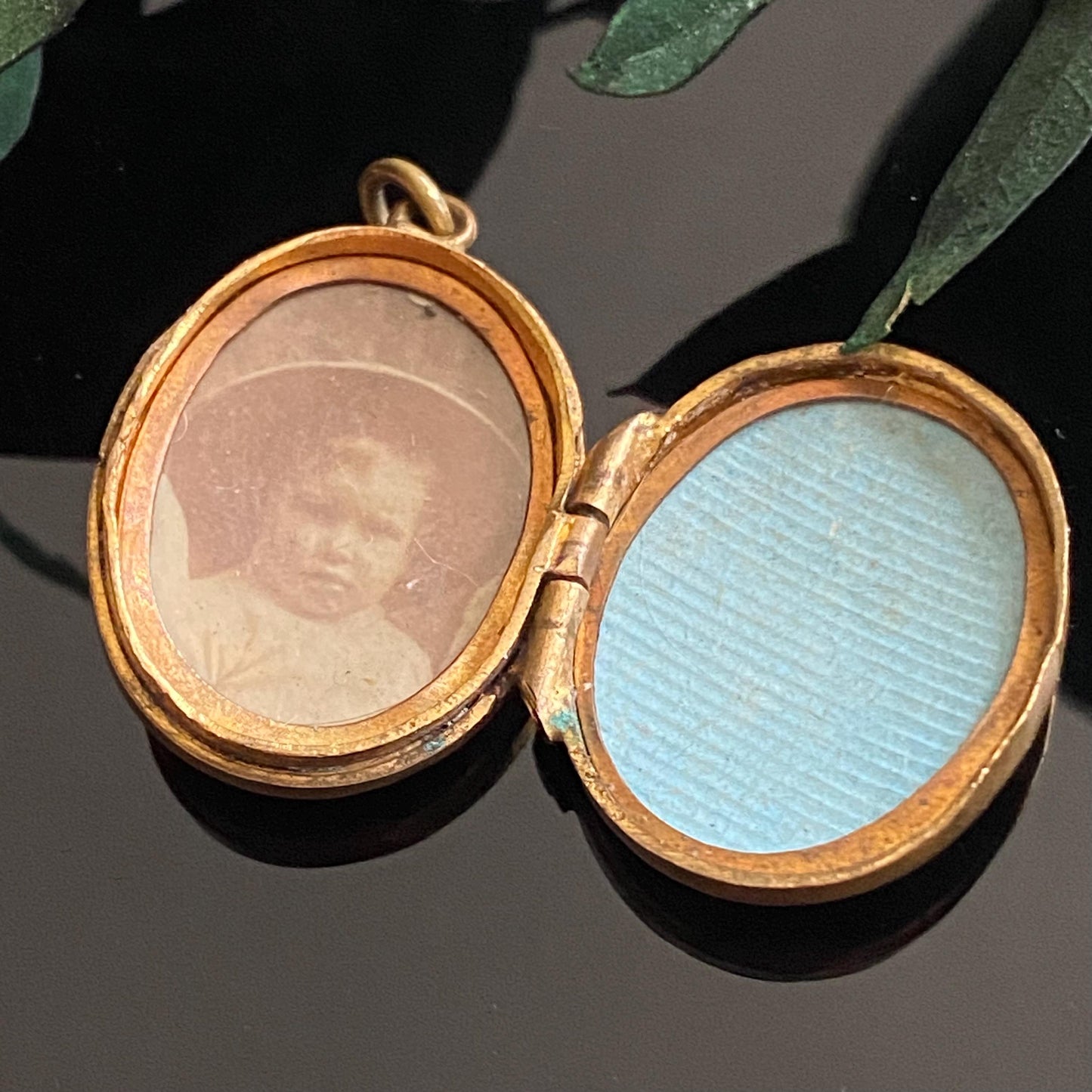 Antique Oval Brass Locket With Child's Photograph