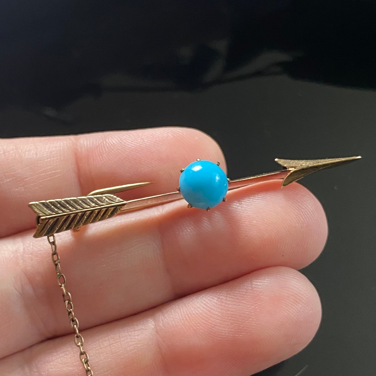 Victorian 14k Gold Turquoise Arrow Brooch