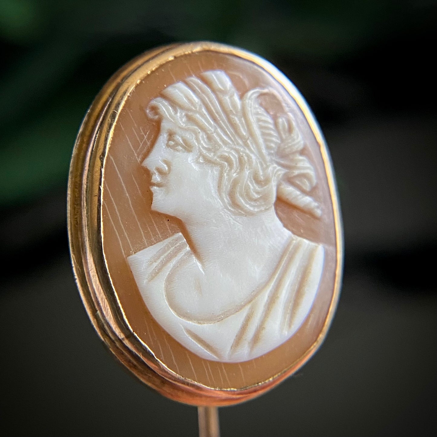 Antique Victorian 10k Gold Agate Greek Goddess Hera Cameo Stickpin