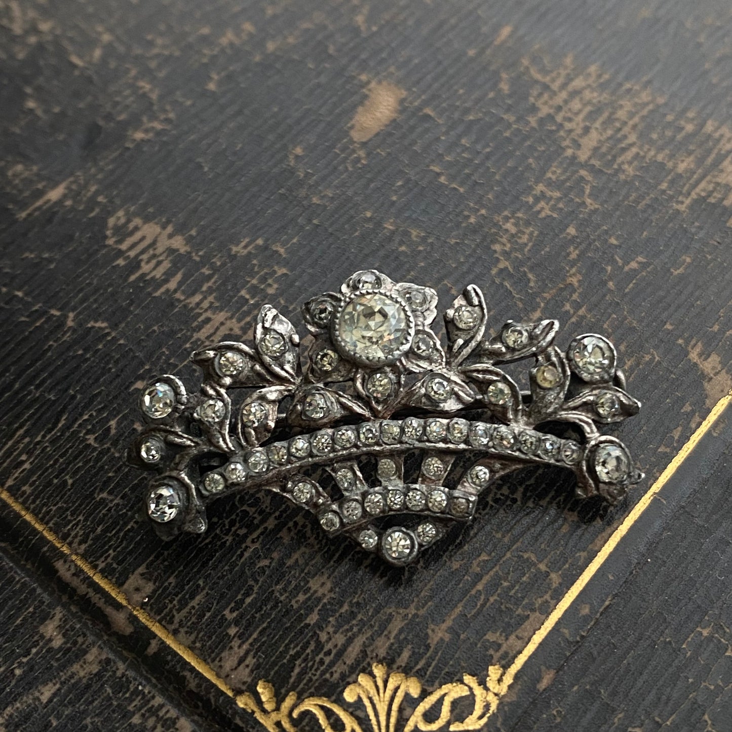 Antique Sterling Silver Paste Flower Bouquet Brooch