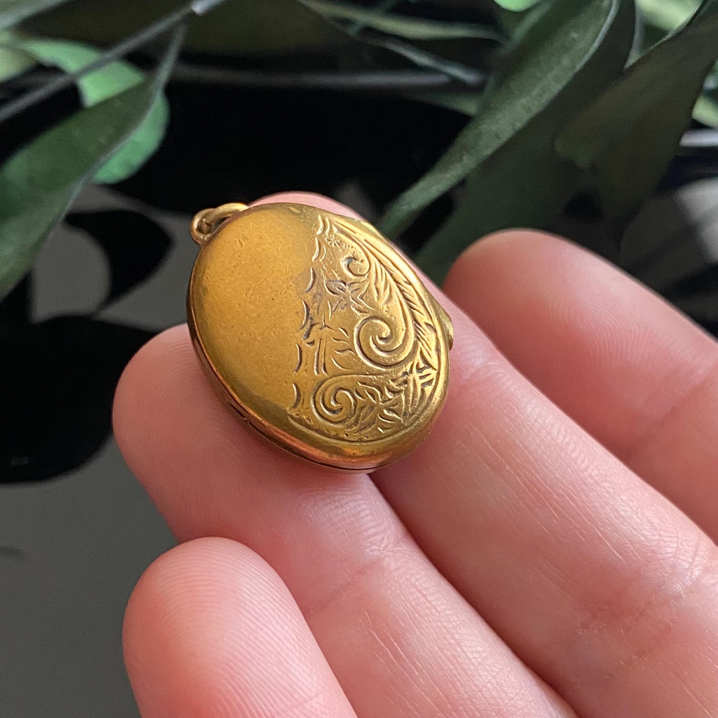 Antique Oval Brass Locket With Child's Photograph