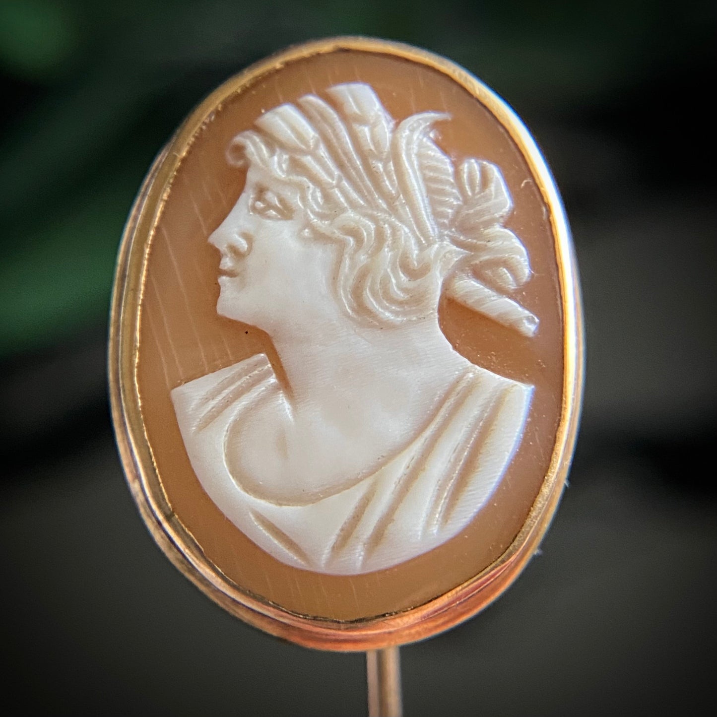 Antique Victorian 10k Gold Agate Greek Goddess Hera Cameo Stickpin