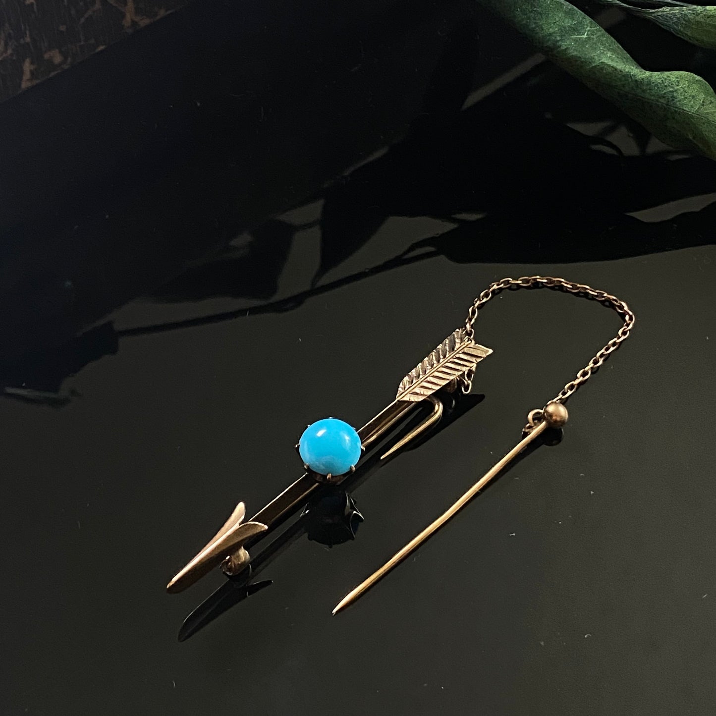 Victorian 14k Gold Turquoise Arrow Brooch