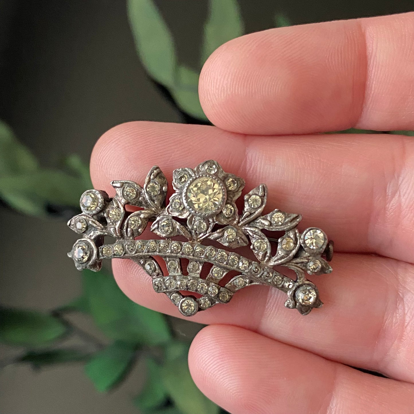 Antique Sterling Silver Paste Flower Bouquet Brooch