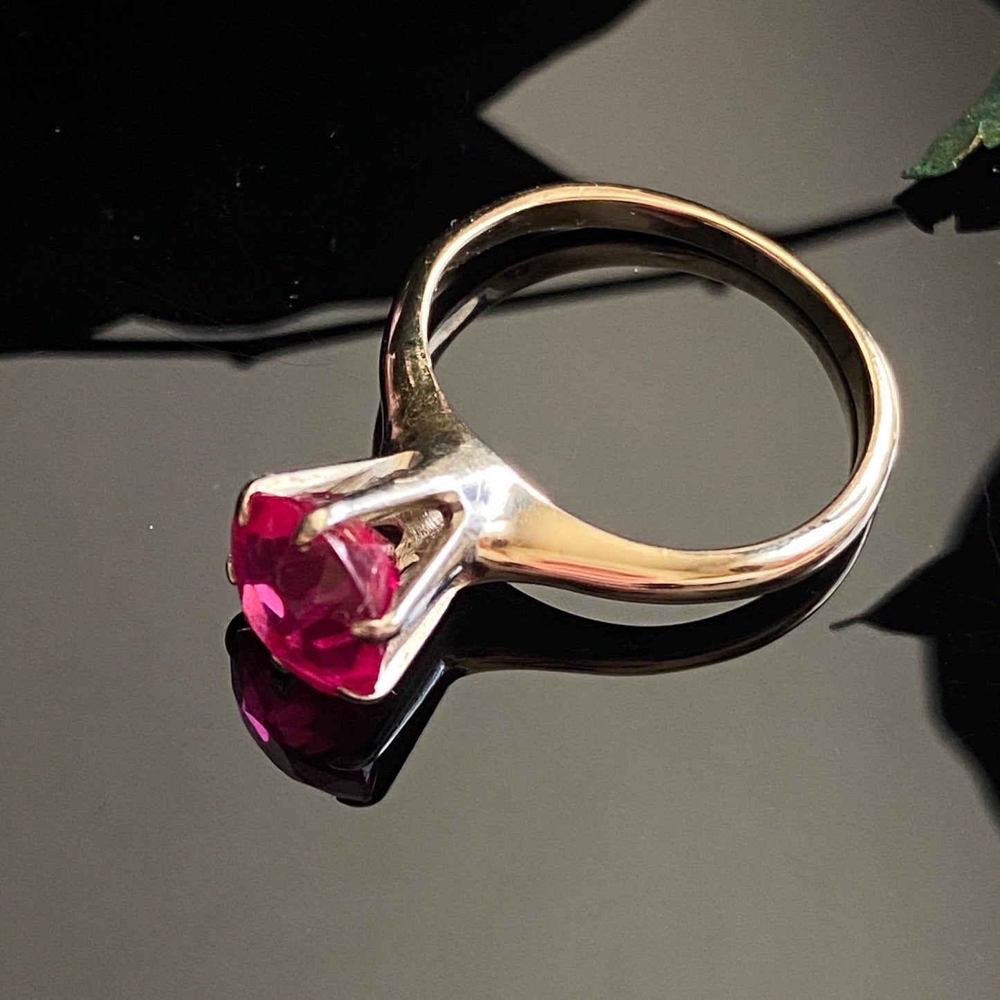 Vintage 14k Gold Two Tone Lab Grown Ruby High Profile Solitaire Ring | Size 5