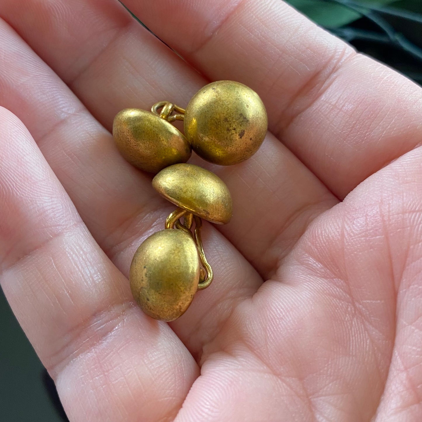 Antique Gilt Brass Domed Button Cuff Links