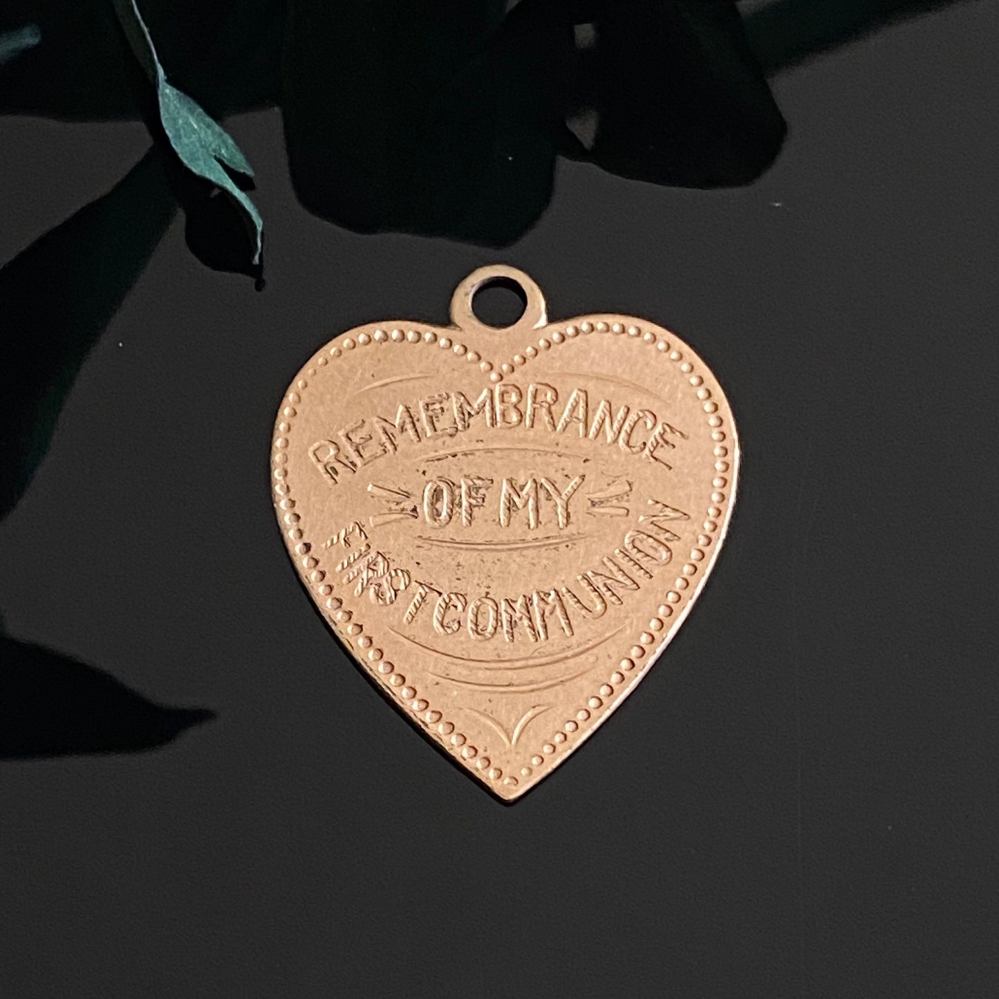 Antique Gold Filled "Remembrance of My First Communion" Engraved Heart Charm Pendant