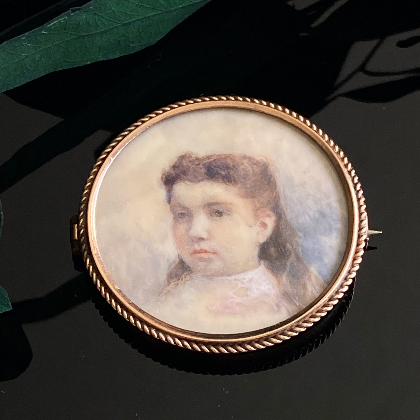 Antique Edwardian Miniature Portrait of Young Girl Brooch | Child's Portrait on Ivory | Gold Filled