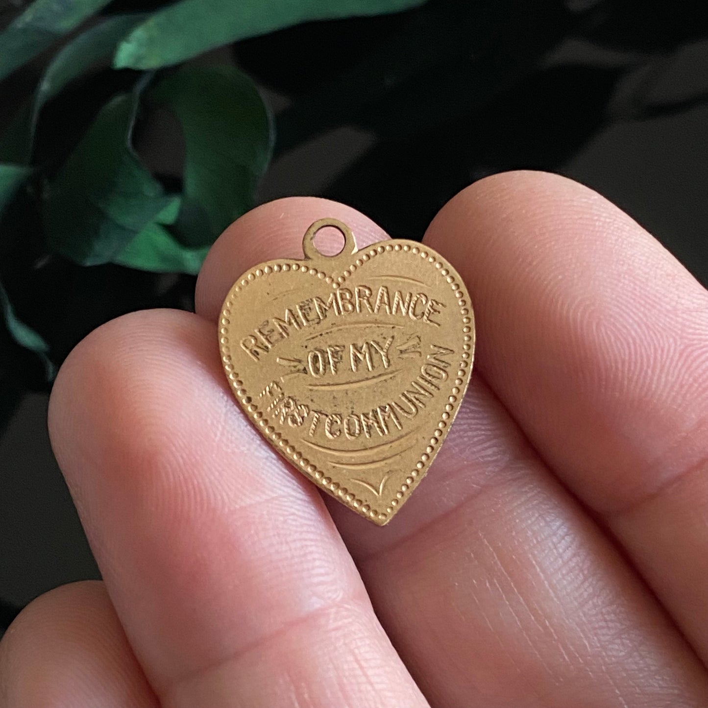 Antique Gold Filled "Remembrance of My First Communion" Engraved Heart Charm Pendant