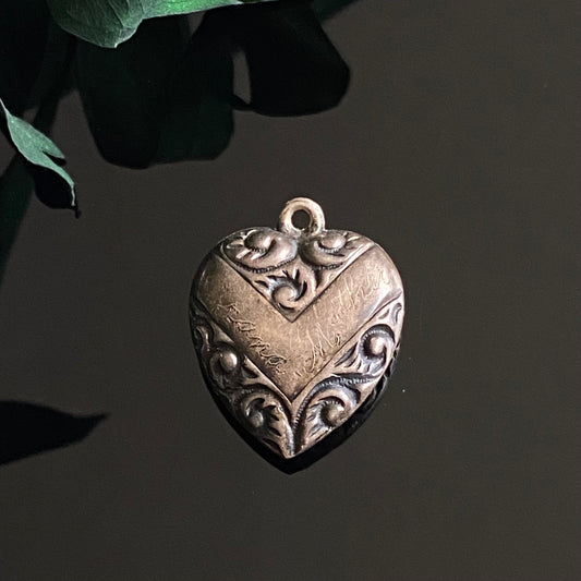 Vintage Sterling Silver Repousse Puffy Heart Charm Pendant