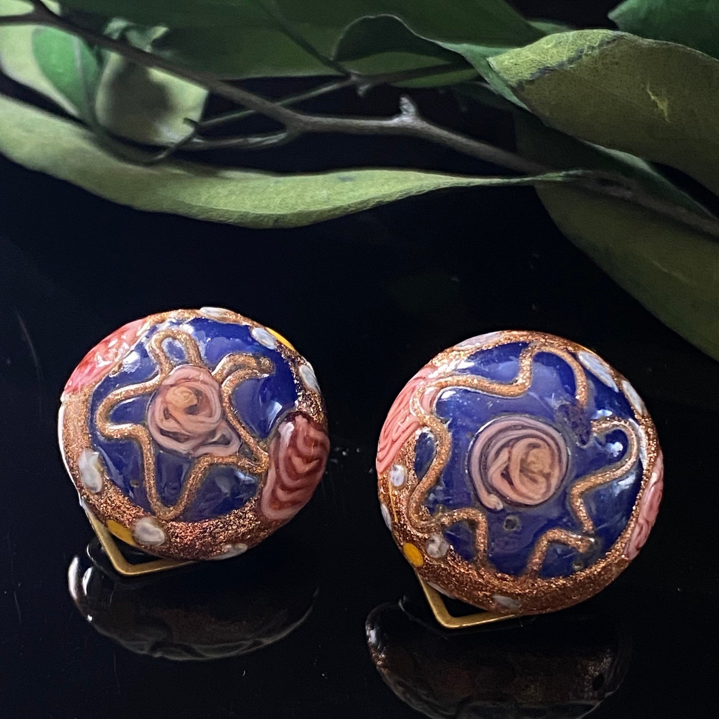 Vintage Italian Wedding Cake Blue Murano Glass Clip-On Earrings