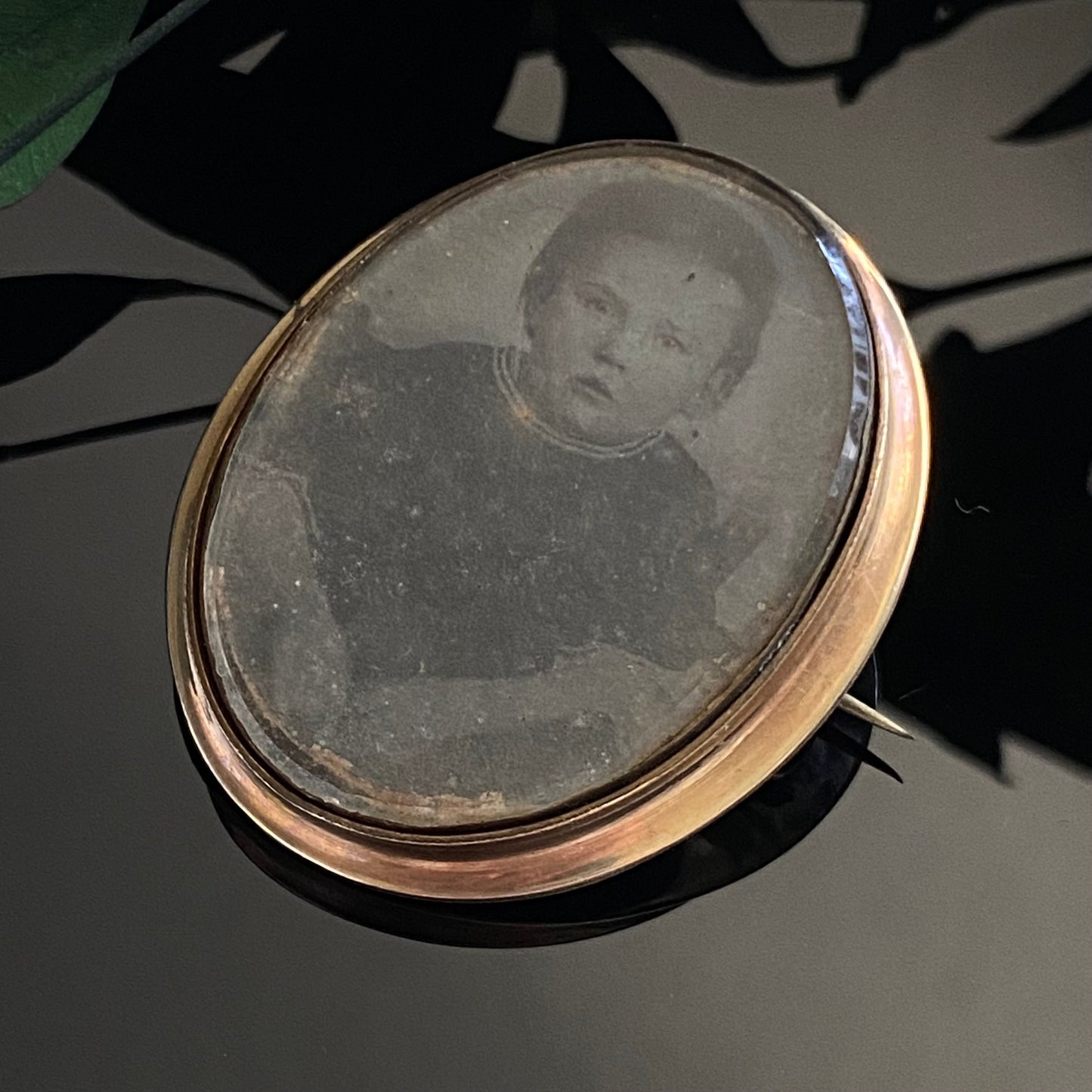 Antique Gold Filled Victorian Oval Baby Photograph Glass Locket Brooch