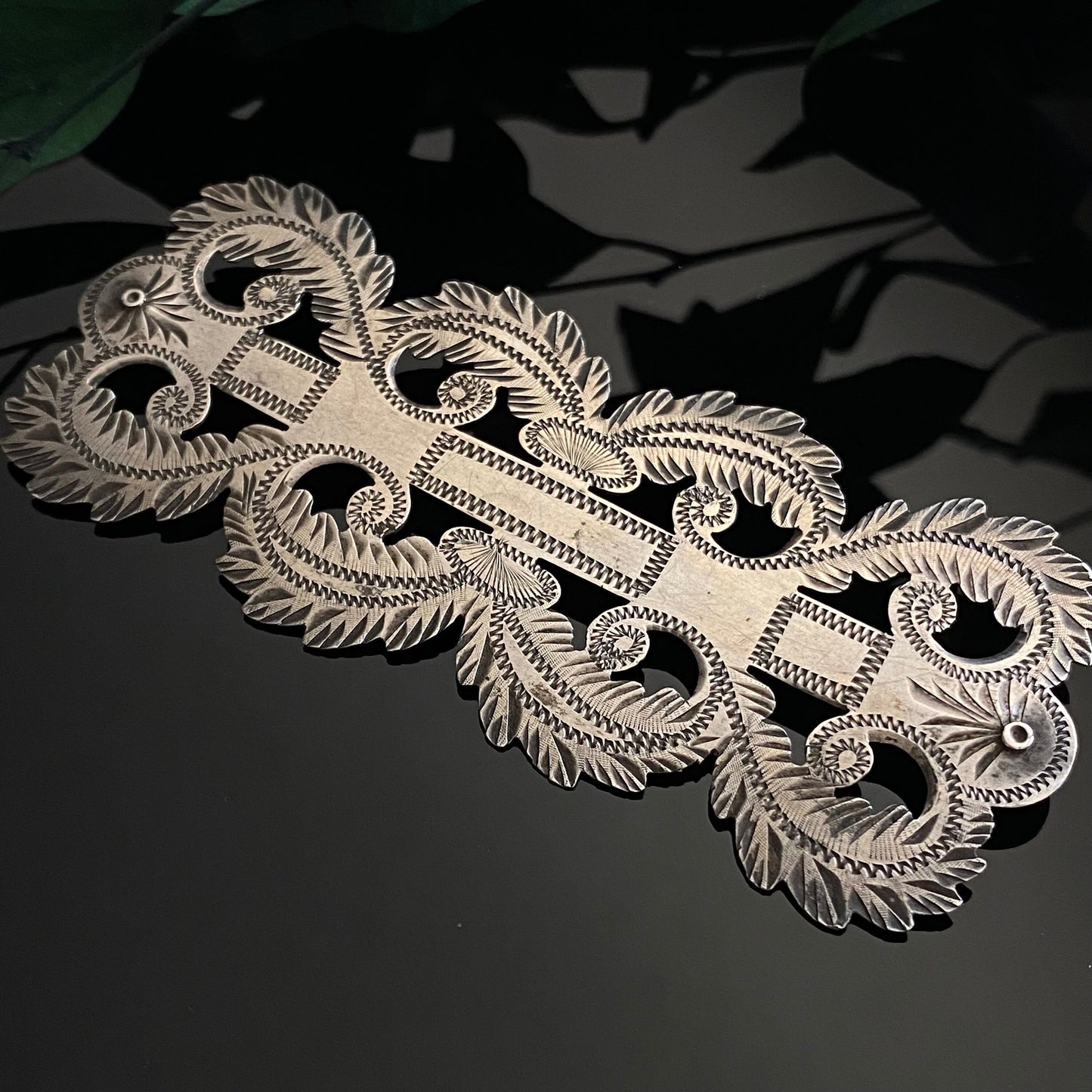 Antique Victorian Engraved Sterling Silver Slide Buckle