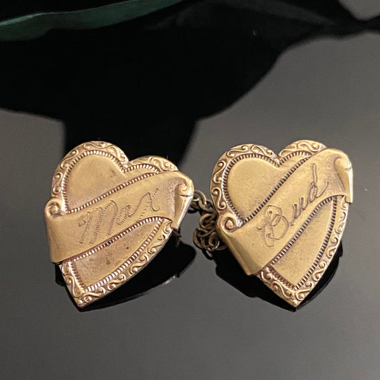 Vintage Retro Double Heart Engraved Sweetheart Pin | Max & Bud