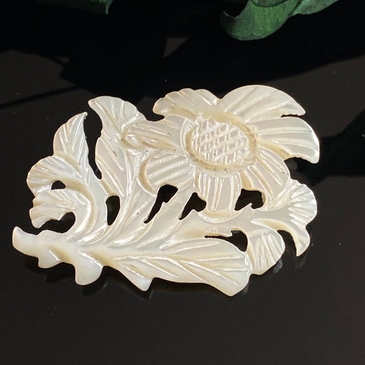 Vintage Carved Mother of Pearl Flower Brooch