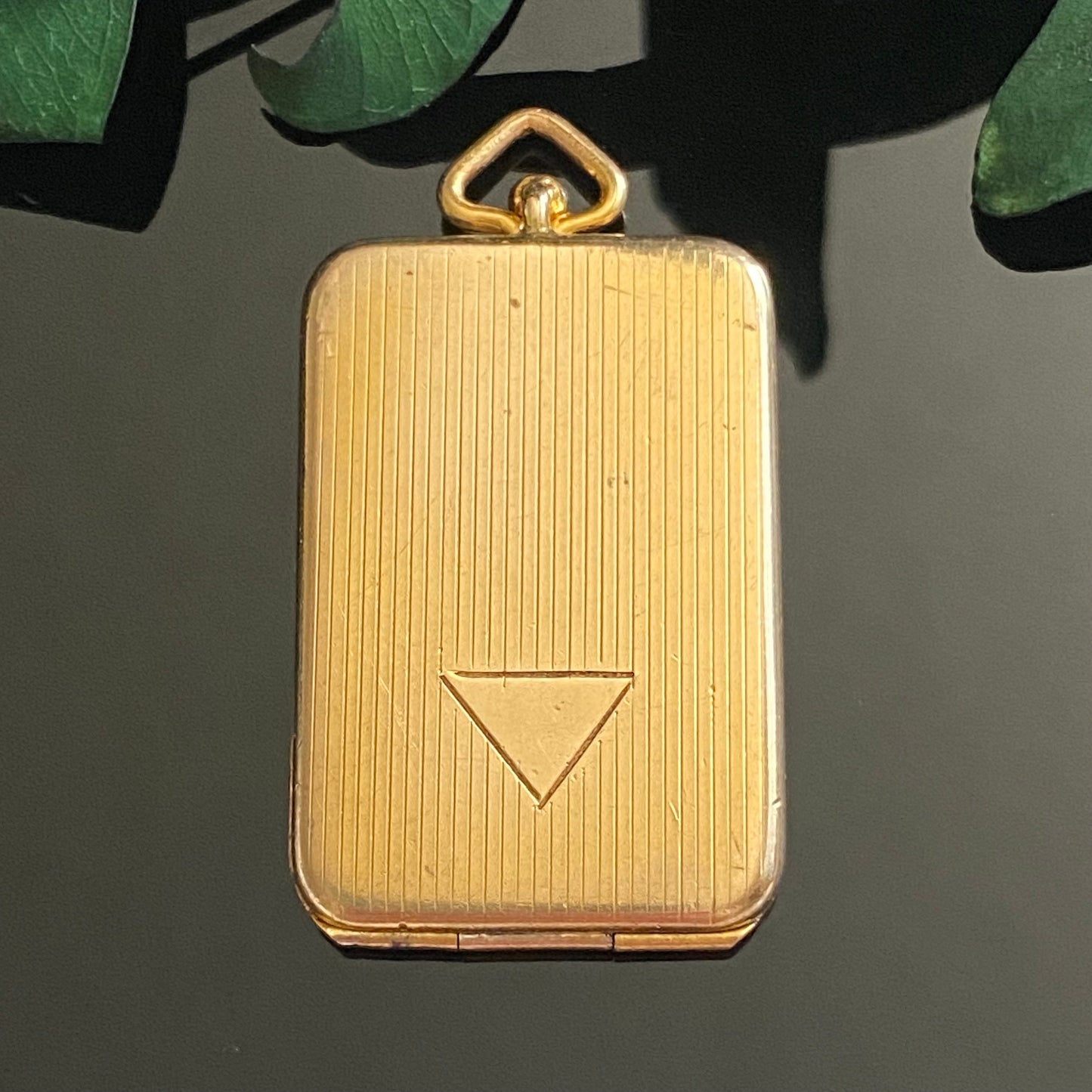 Vintage Gold Filled Art Deco Rectangle Striped Black Monogram Fob Locket