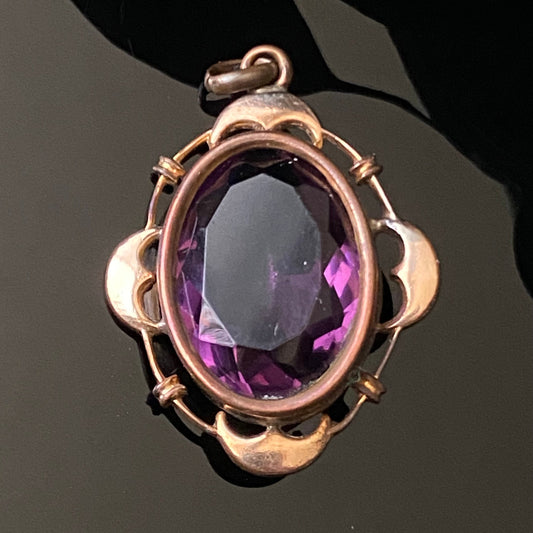 Antique Gold Filled Amethyst Glass Oval Pendant