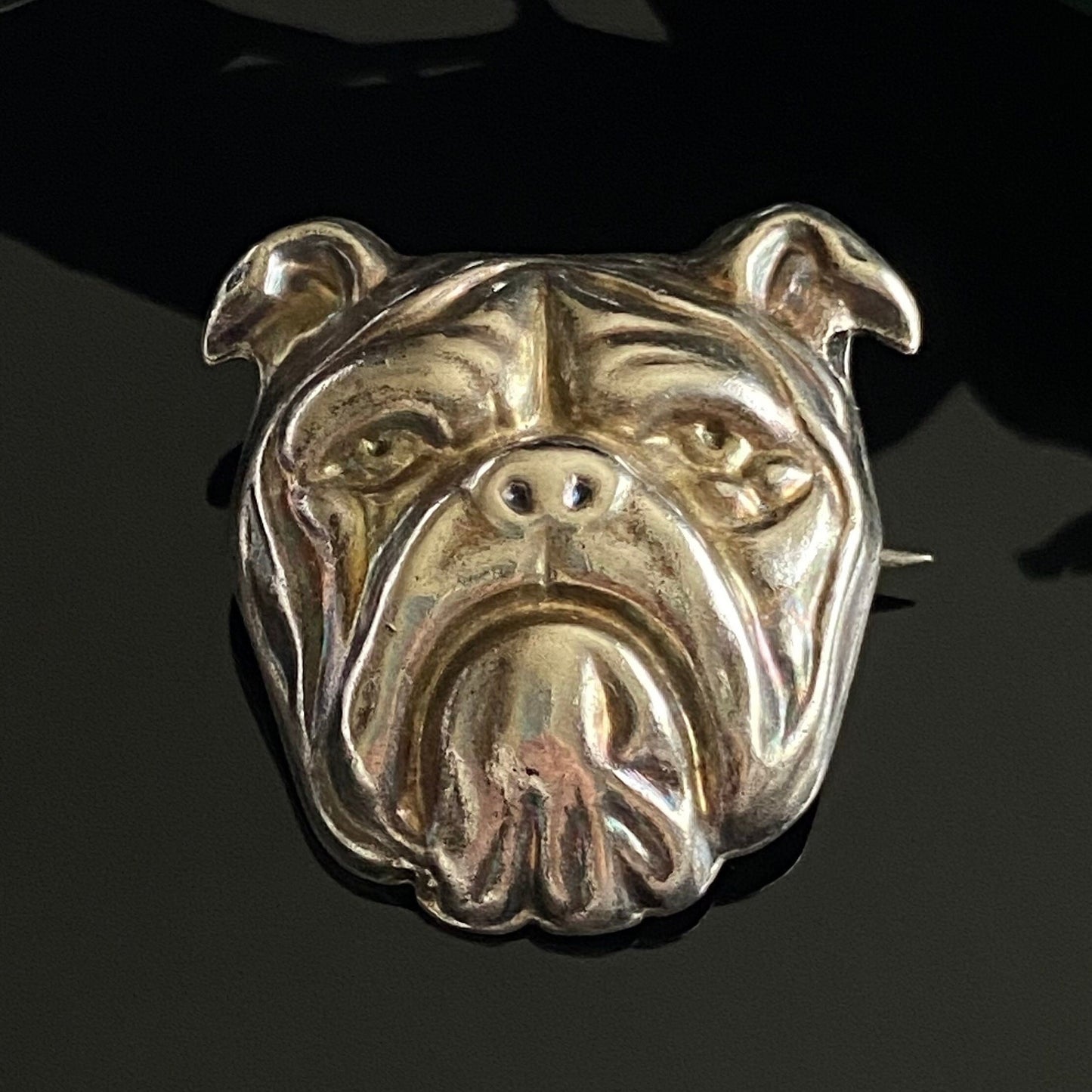 Victorian Sterling Silver Repousse Bull Dog Brooch