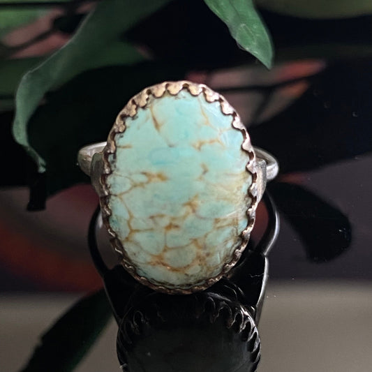 Vintage Sterling Silver Turquoise Glass Adjustable Ring