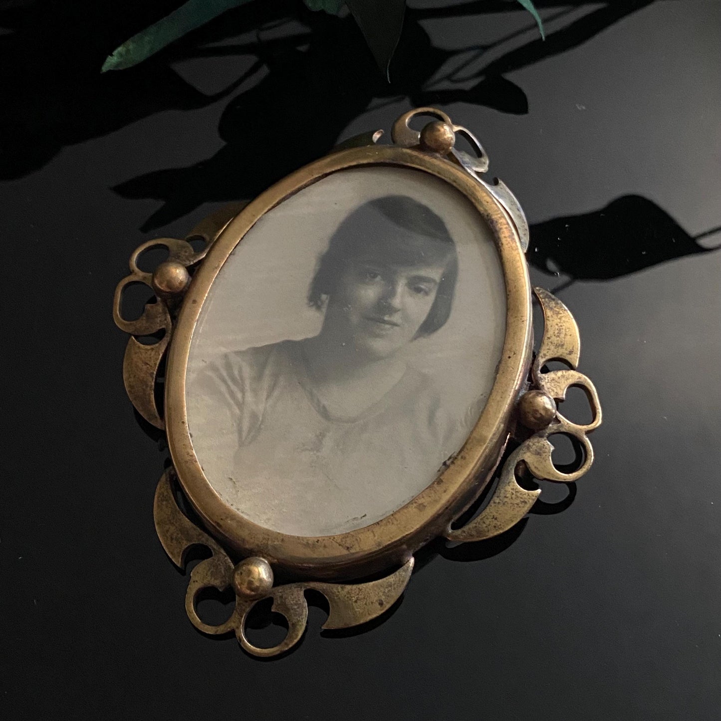 Antique Art Deco Large Framed Woman's Photograph Brooch