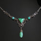 Antique Art Deco Peking Glass Silver Plated Filigree Drop Necklace 16"