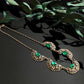 Antique Art Deco Green Czech Glass Filigree Necklace 15"