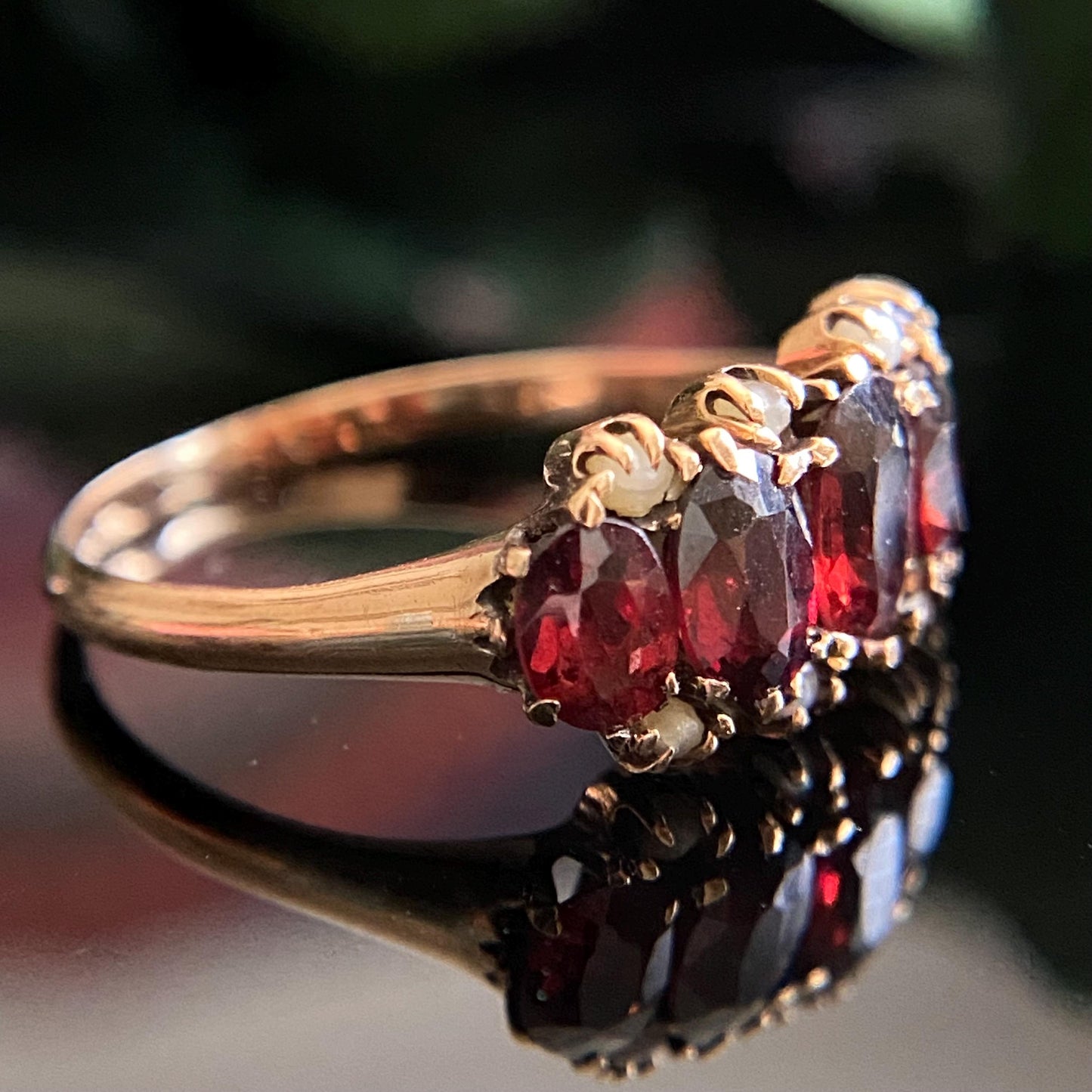 Victorian 10k Gold Garnet Seed Pearl Ring Size 6