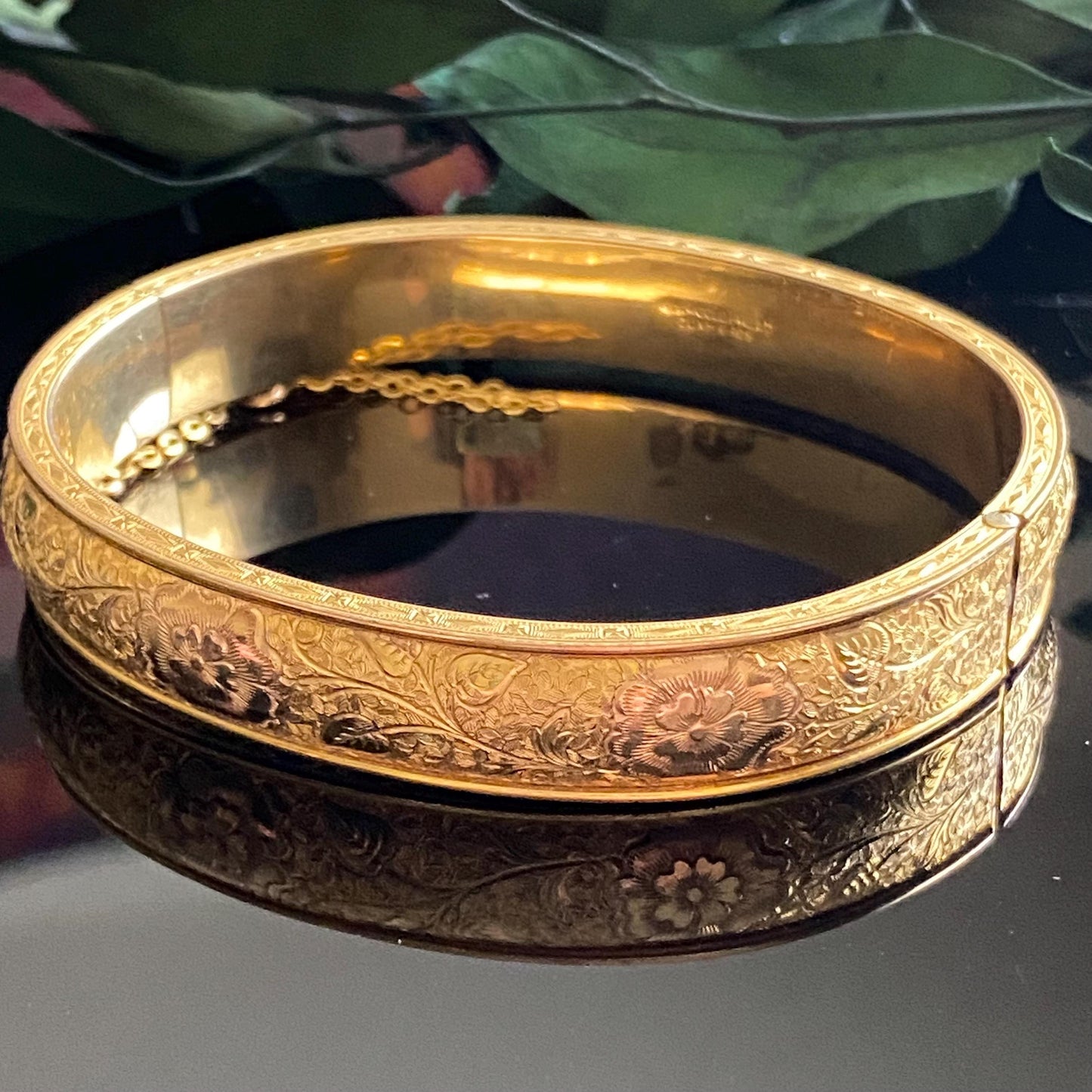 Antique Vintage Gold Filled Dunn Bros Floral Bangle